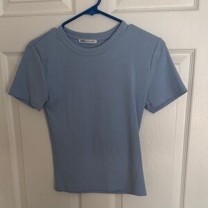 Zara Sky Blue Ribbed Tee